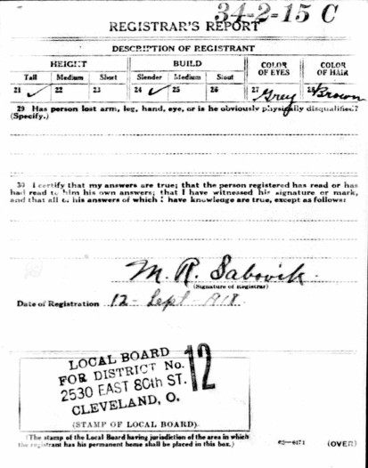 William Ernest Campbell's WWI draft card, side two
